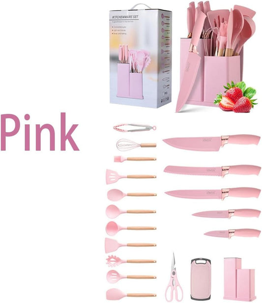 19 Pcs Kitchen Cooking Utensils and Knife Set with Block